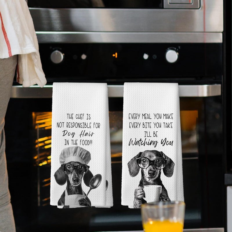 Mcehtle Funny Dachshund Kitchen Towels Set of 2, Dog Kitchen Accessories, Coffee Station Decor, Dog Chef Gift Hand Towel, Dining Room Decorative Tea Towel Dish Towels 16x24 Inch - Image 2